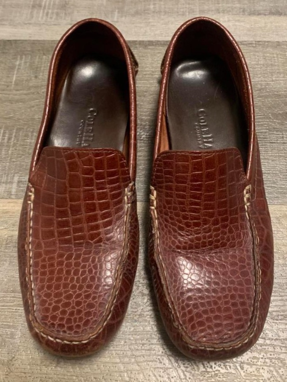 Cole Haan Brown Leather Alligator Croc Driving Loafers Women’s 9.5 Shoes